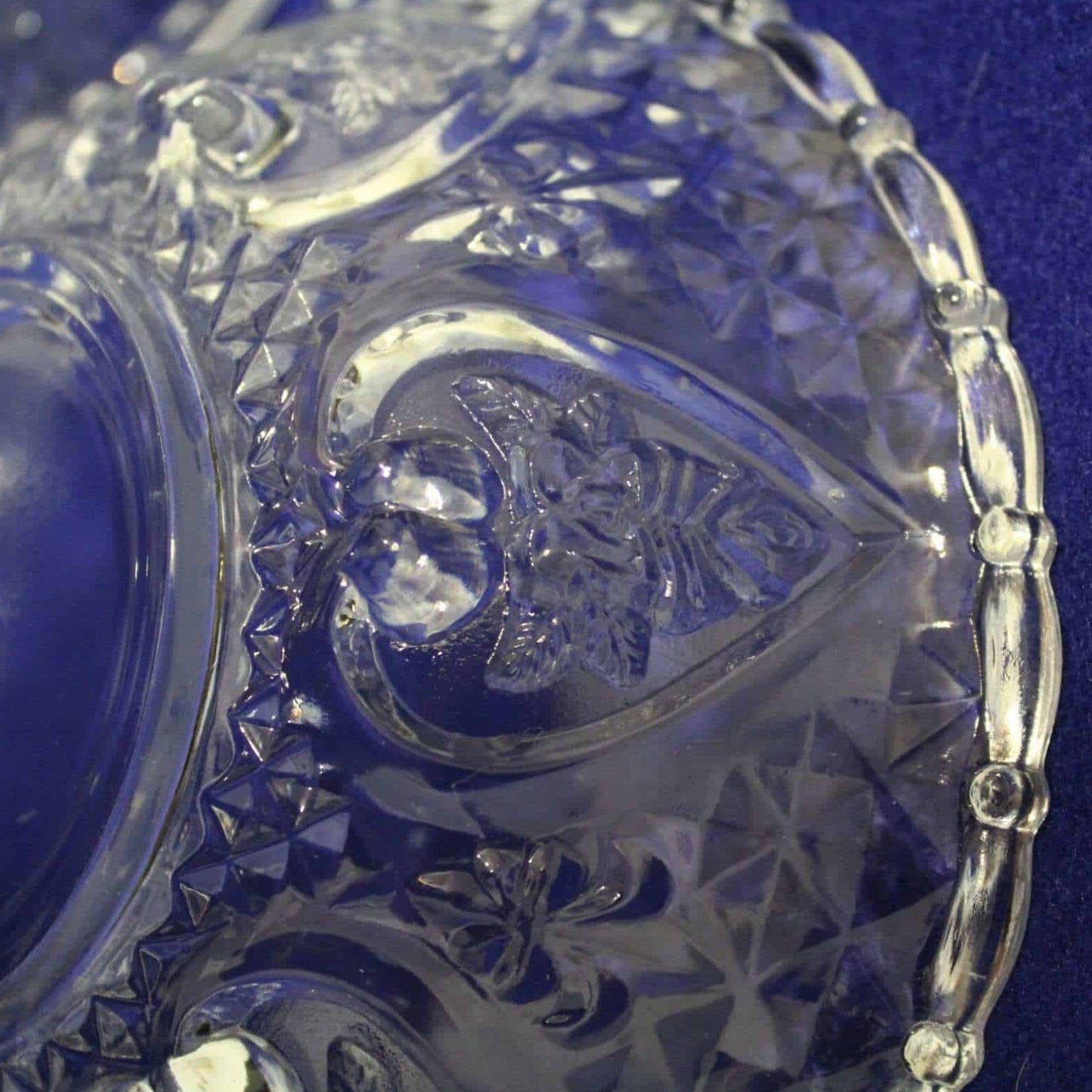 Bowl with Lid, KIG Embossed Hearts & Fleur De Lis, Glass, Vintage