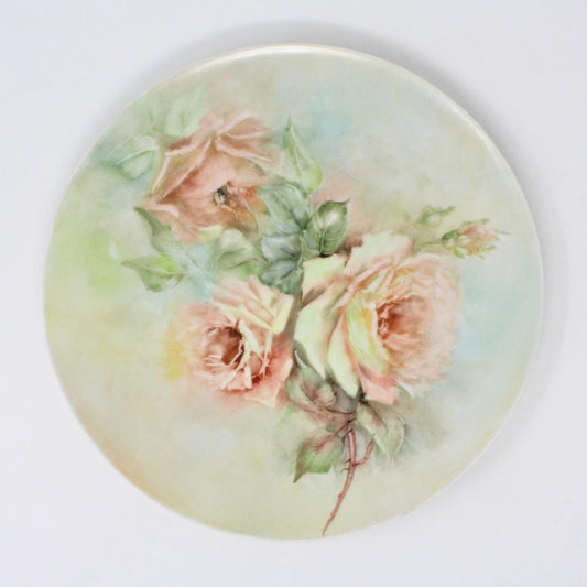 Decorative Plates, Hand Painted Roses, Set of Three, Vintage