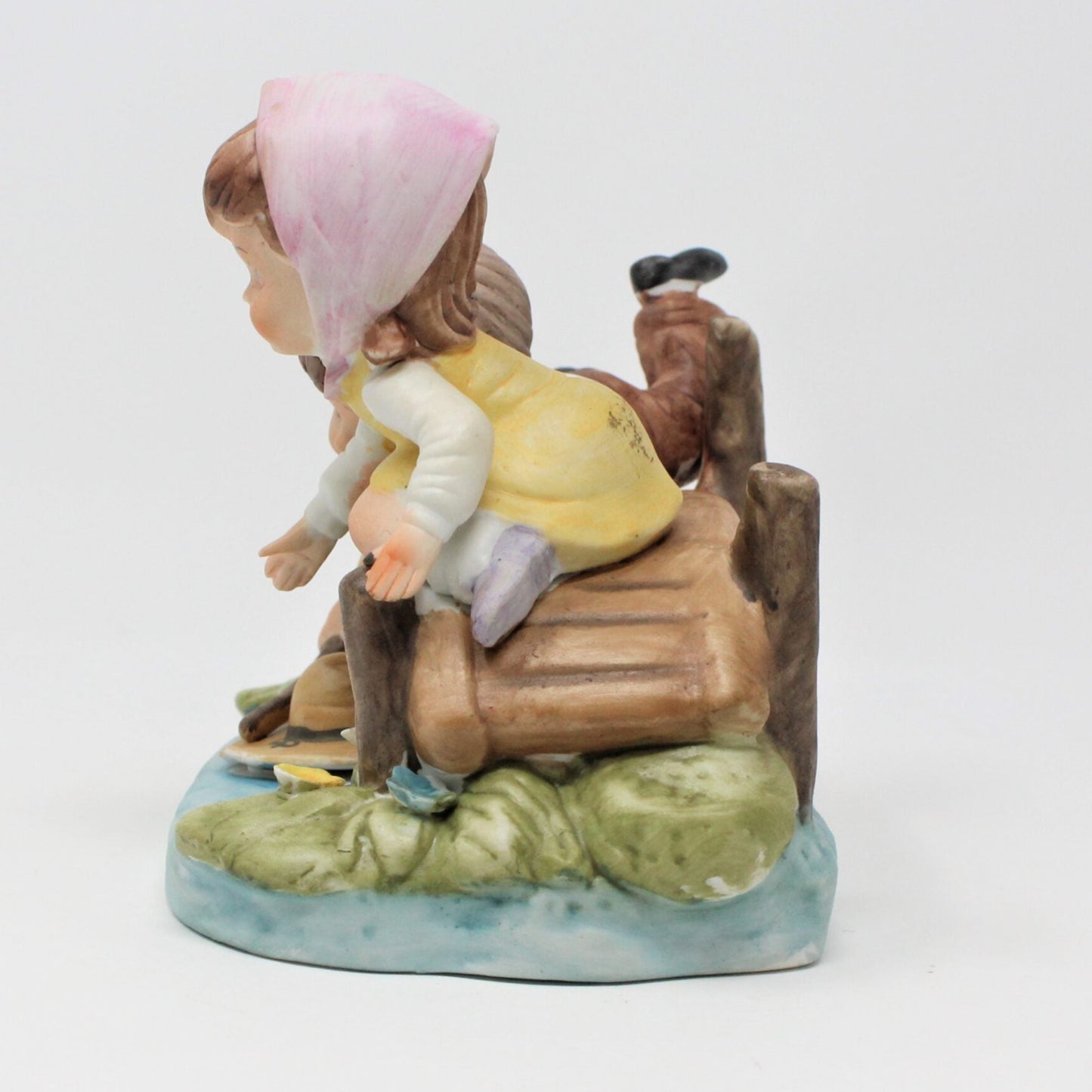 Figurine, ArtMark, Boy & Girl on Bridge with Hat, Hand Painted, Vintage