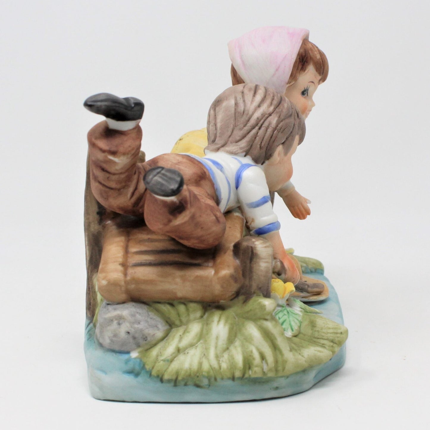 Figurine, ArtMark, Boy & Girl on Bridge with Hat, Hand Painted, Vintage