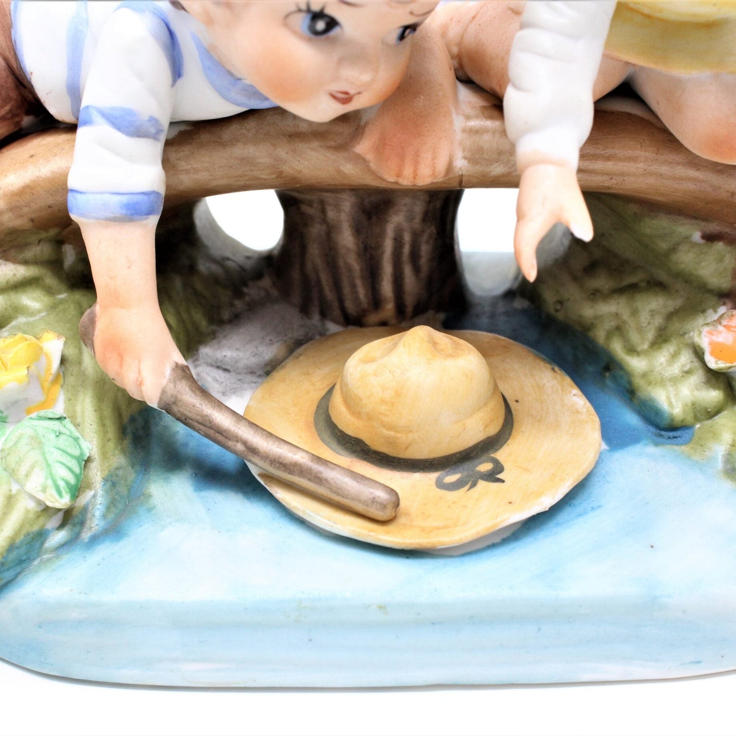 Figurine, ArtMark, Boy & Girl on Bridge with Hat, Hand Painted, Vintage