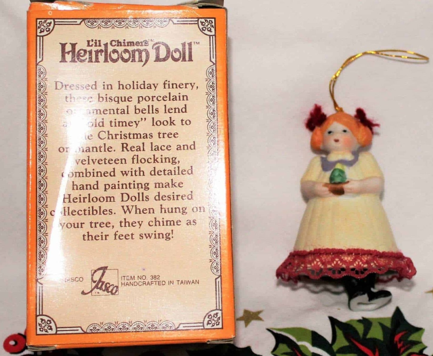 Ornaments, Jasco, Bell L'il Chimers Heirloom Dolls, Girl White Dress, Vintage, SOLD