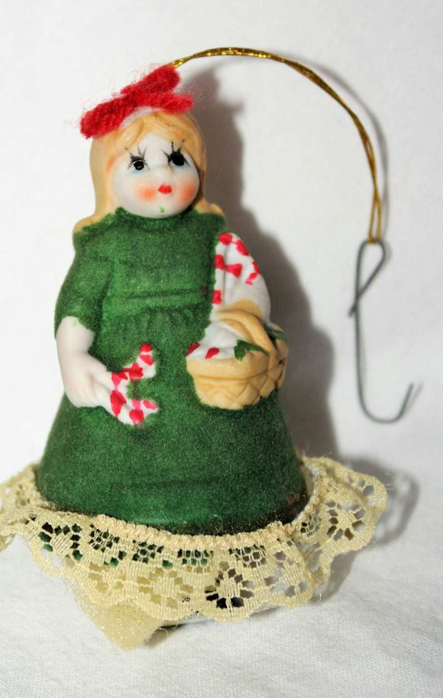 Ornaments, Jasco, Bell L'il Chimers Heirloom Dolls, Girl Green Dress, Vintage