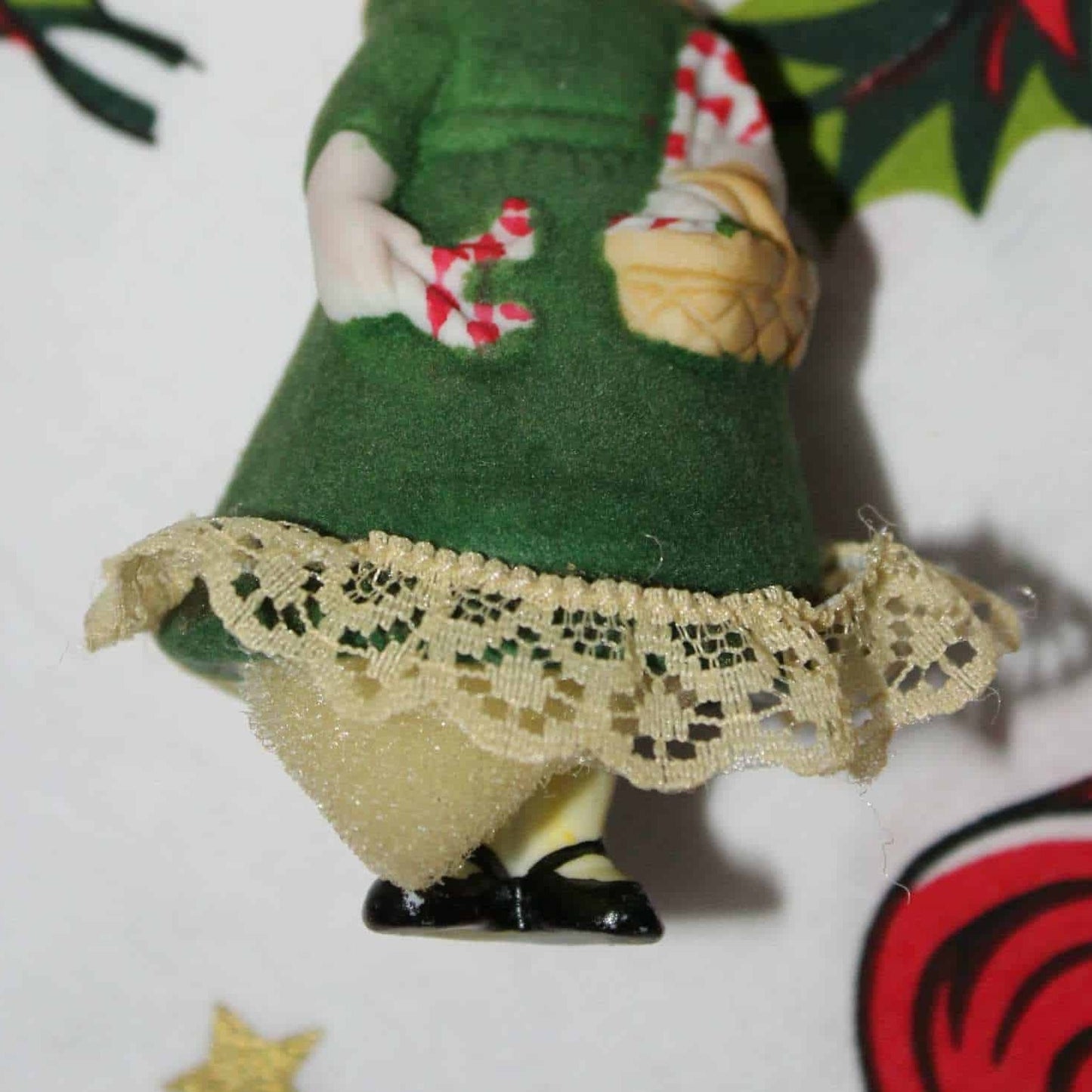 Ornaments, Jasco, Bell L'il Chimers Heirloom Dolls, Girl Green Dress, Vintage