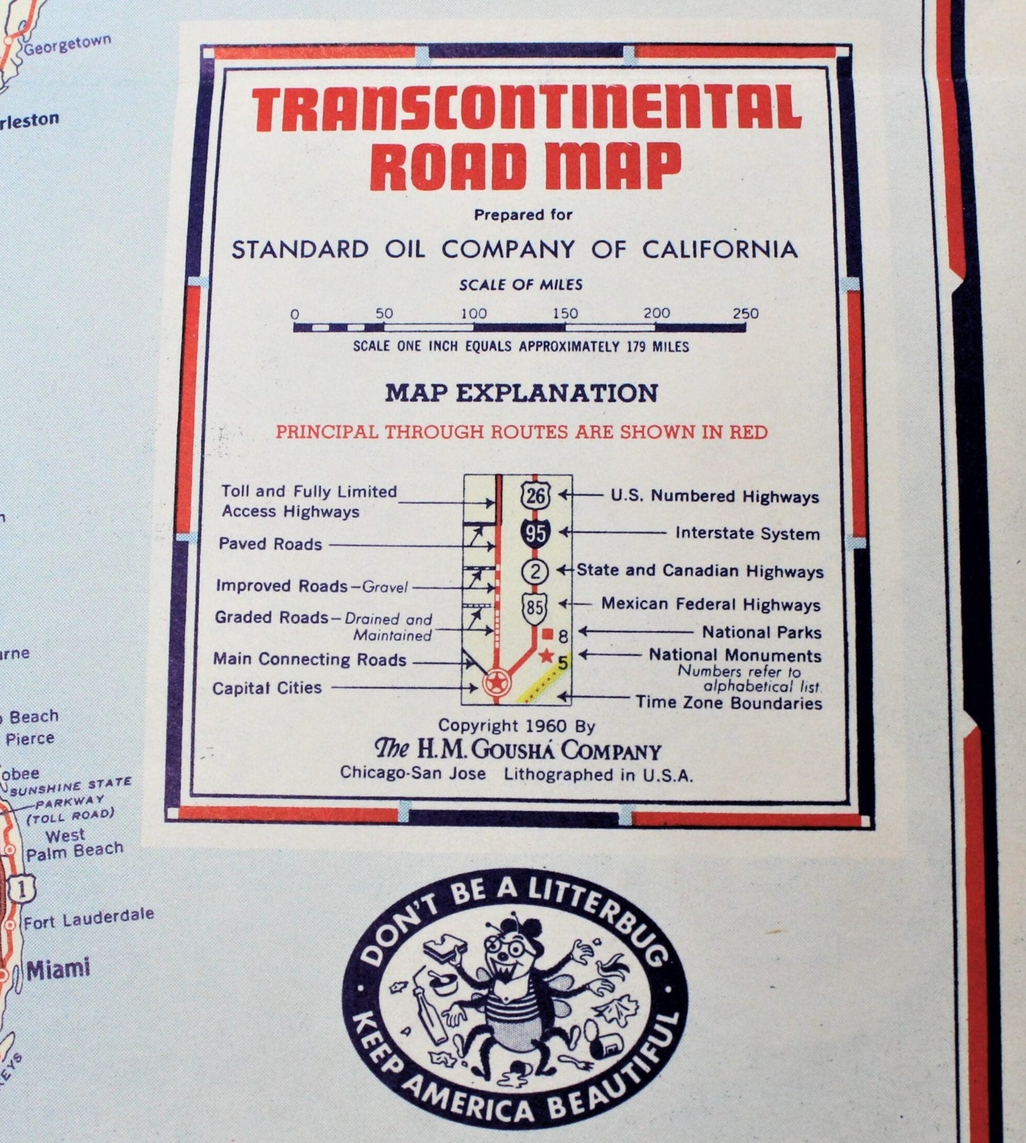 Road Map, Chevron Gousha Lithograph, California, Vintage 1960