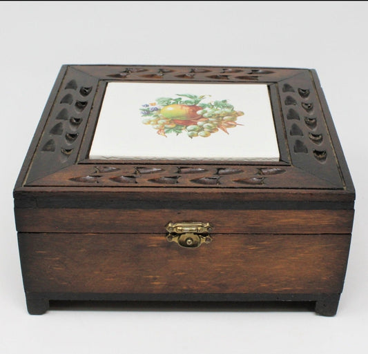 Box, Jewelry Box, Carved Wood, Tile Insert, Mexico, Vintage