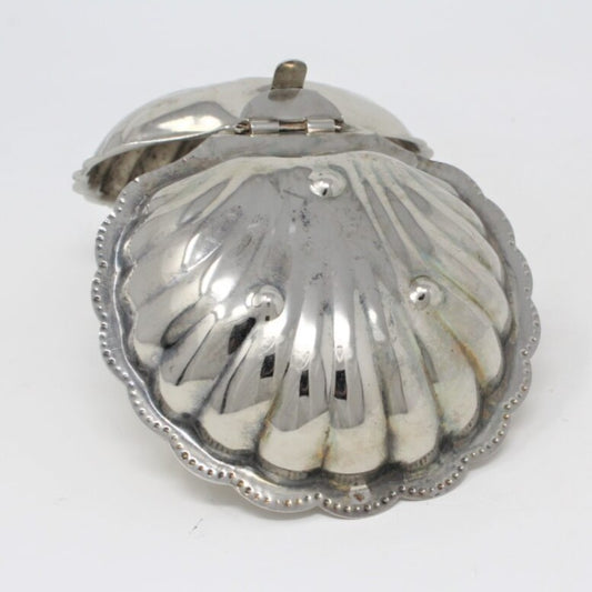 Condiment Dish, Shell Shaped Silverplate, Hinged, Vintage - SOLD