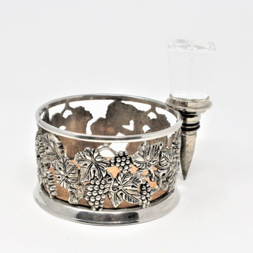 Bottle Coaster, Godinger Silver Art, Grapes & Leaves, Vintage
