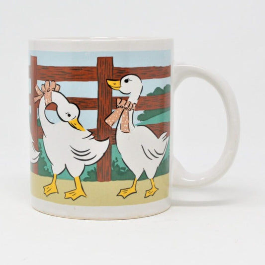 Mug, HF Houston Foods, White Geese, Vintage, 1986