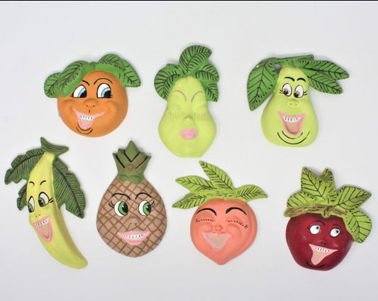 Chalkware, Anthropomorphic Fruit, Ceramic, Set of 7, Hand Painted, Vintage