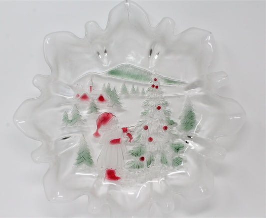 Platter / Round Bowl, Mikasa, Christmas Story, Frosted / Embossed Glass, Vintage, 13"