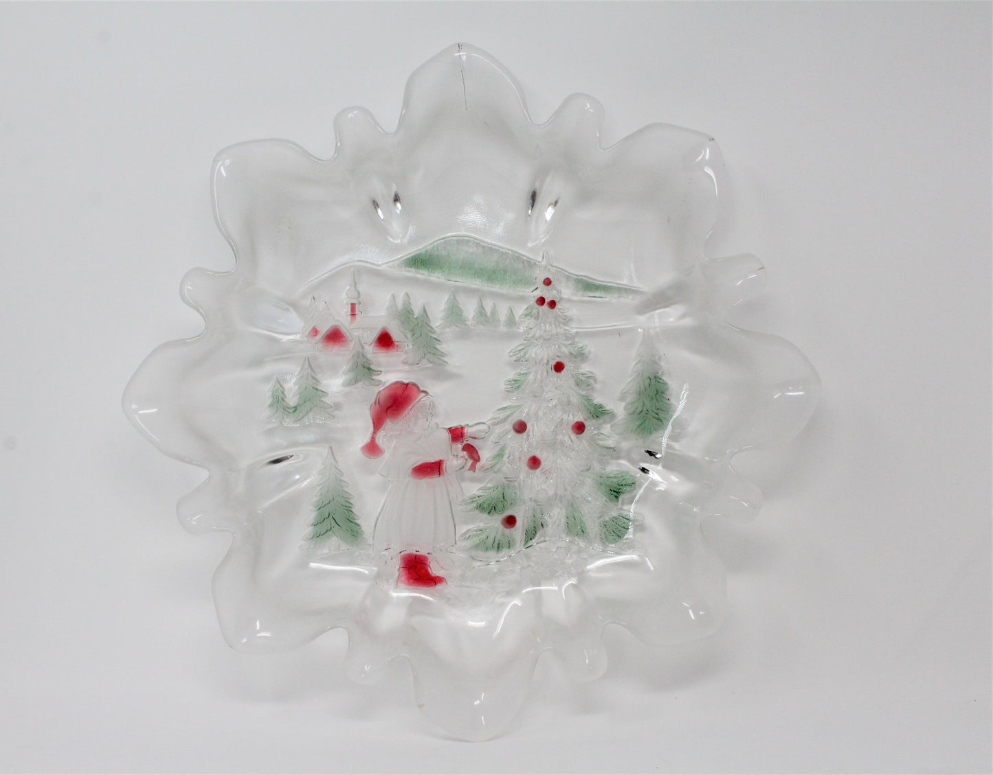 Platter / Round Bowl, Mikasa, Christmas Story, Frosted / Embossed Glass, Vintage, 13"