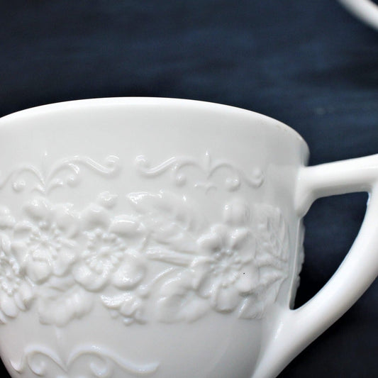 Creamer & Open Sugar, Indiana Glass, Orange Blossom, Milk Glass, Vintage