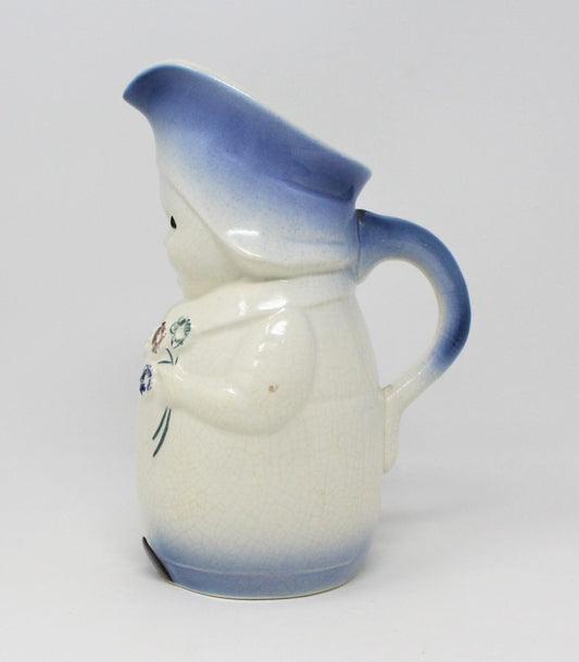 Pitcher: Blue Ridge Southern Pottery, Betsy Jug, Blue Dutch Girl, Hand Painted, Tennessee USA, Antique 1920s - SOLD