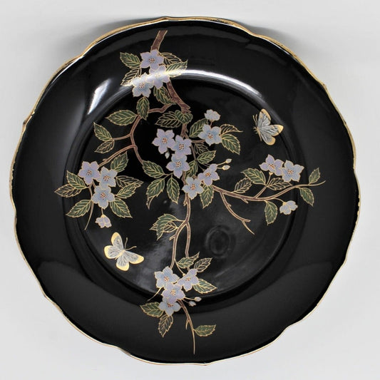 Decorative Plate, OMC Otagiri, Ceramique Noire Cherry Blossoms, Black Porcelain, Japan, Vintage 1970s–80s
