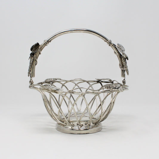 Basket, Wire with Applied Grapes & Leaves, Silverplate, Godinger, Vintage