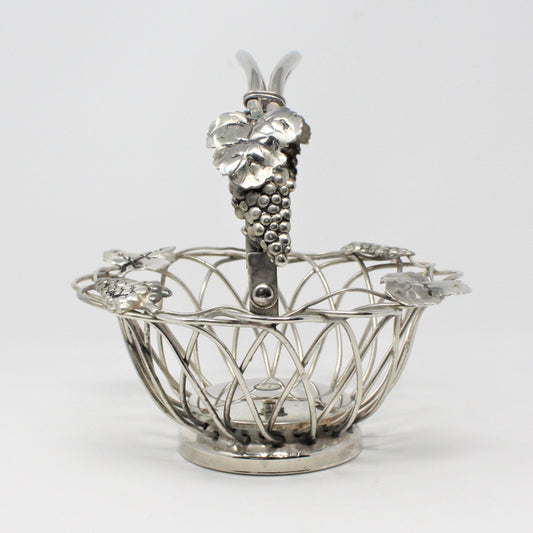 Basket, Wire with Applied Grapes & Leaves, Silverplate, Godinger, Vintage
