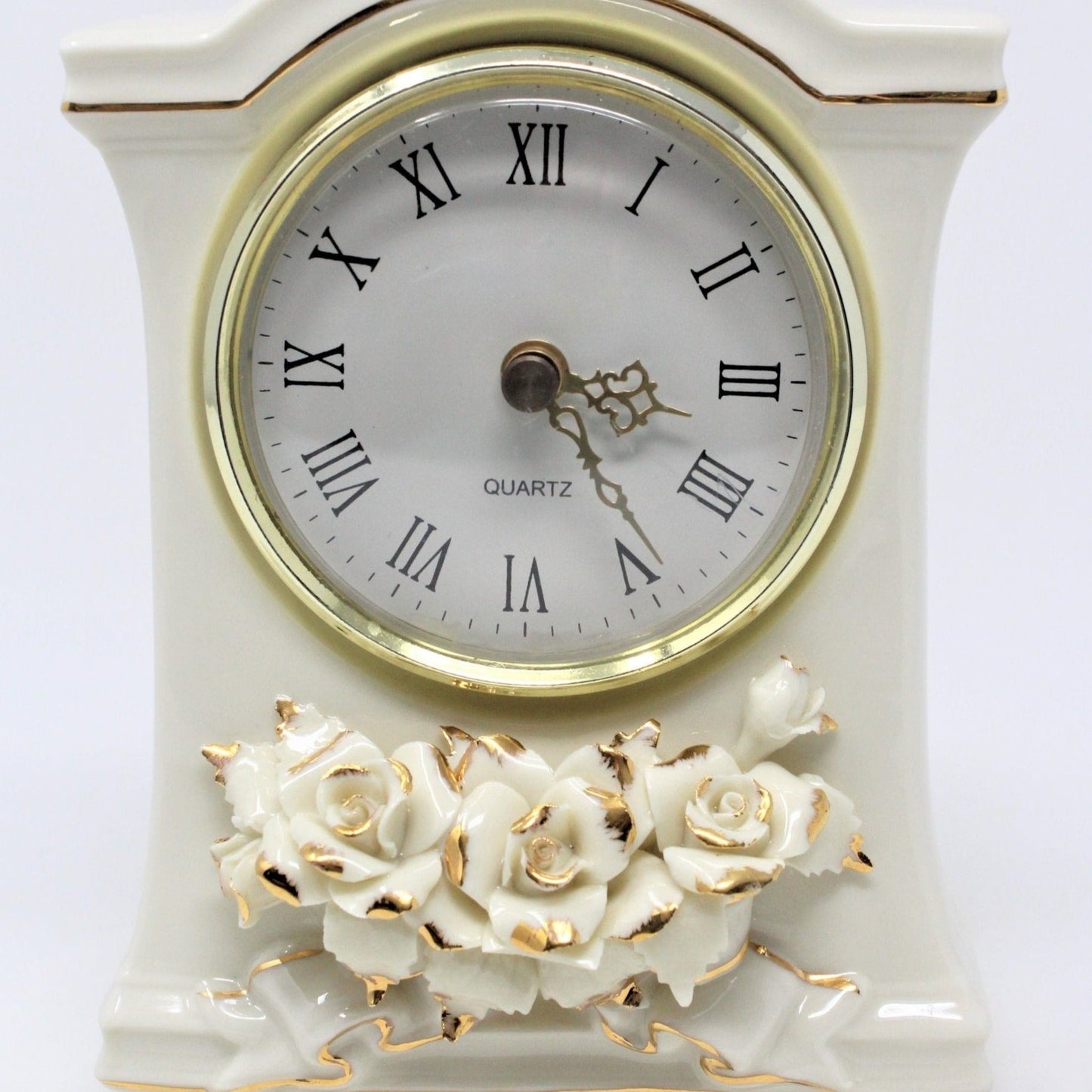 Clock, Avon, Winter Rose, Ivory Porcelain Mantel Clock, SOLD