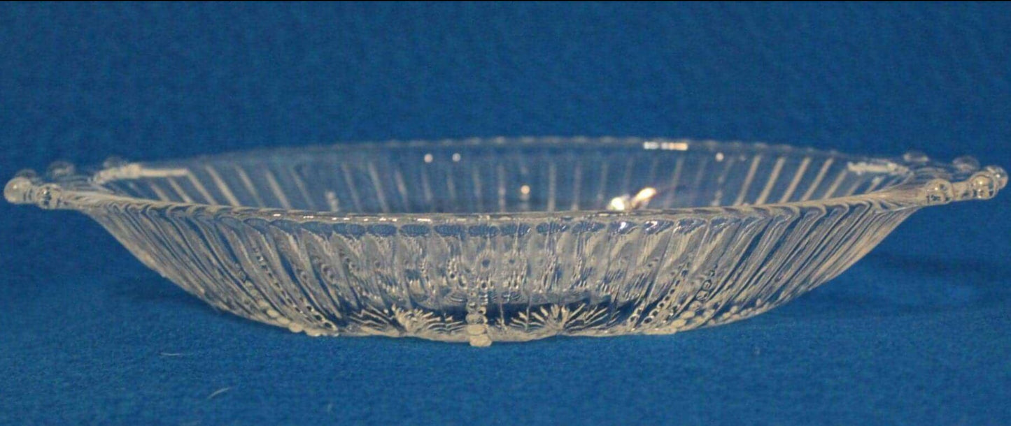 Relish Dish, Oyster, Beaded Fern, Glass, Vintage