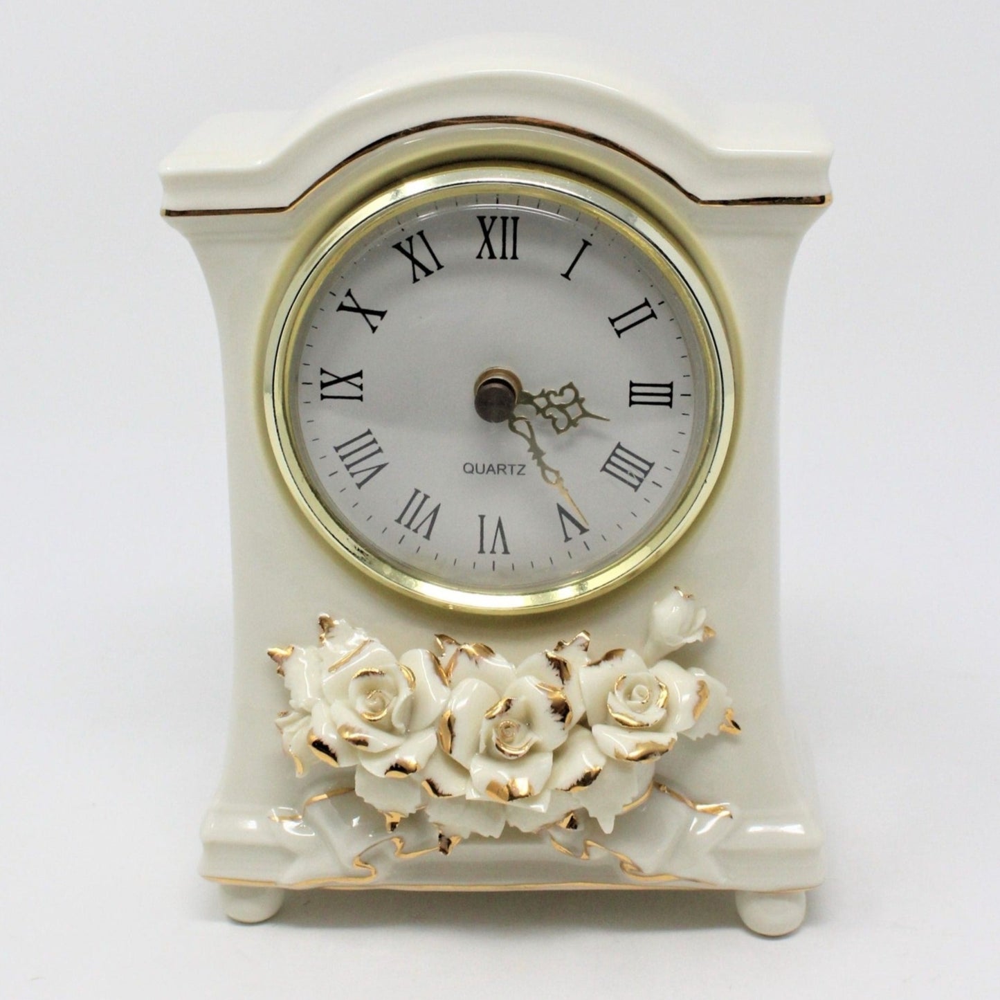vintage Avon porcelain clock, Winter Rose