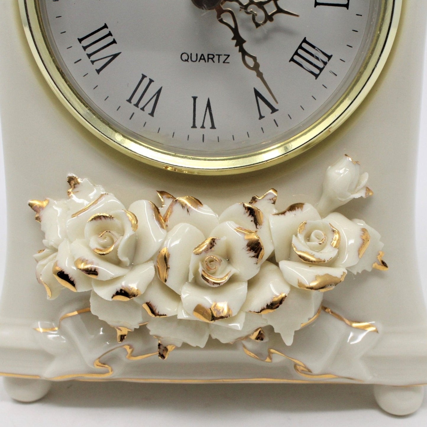 Clock, Avon, Winter Rose, Ivory Porcelain Mantel Clock, SOLD