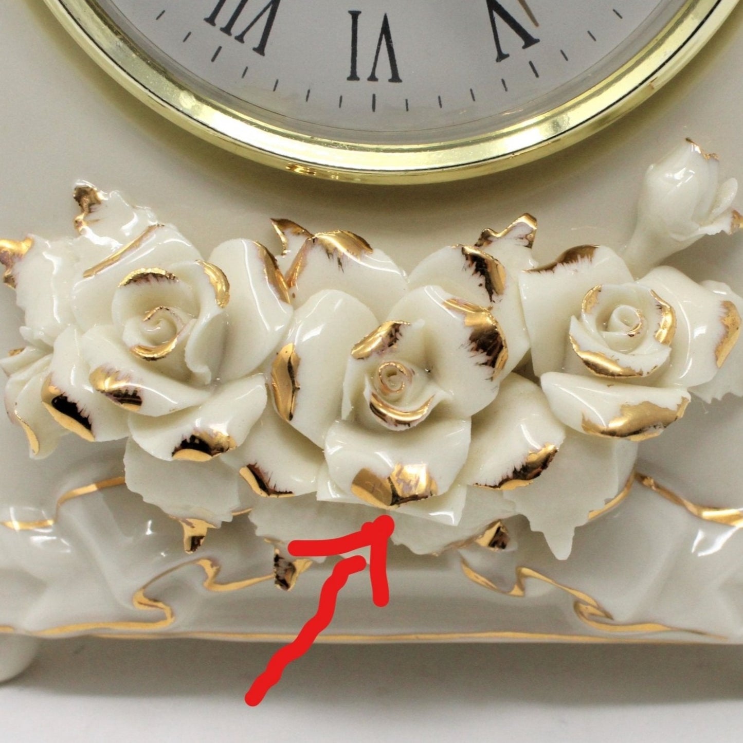 Clock, Avon, Winter Rose, Ivory Porcelain Mantel Clock, SOLD