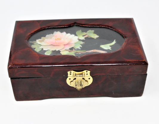 Box, Jewelry Box, Shell Art, Oriental Lotus Flower, Lacquered, Vintage