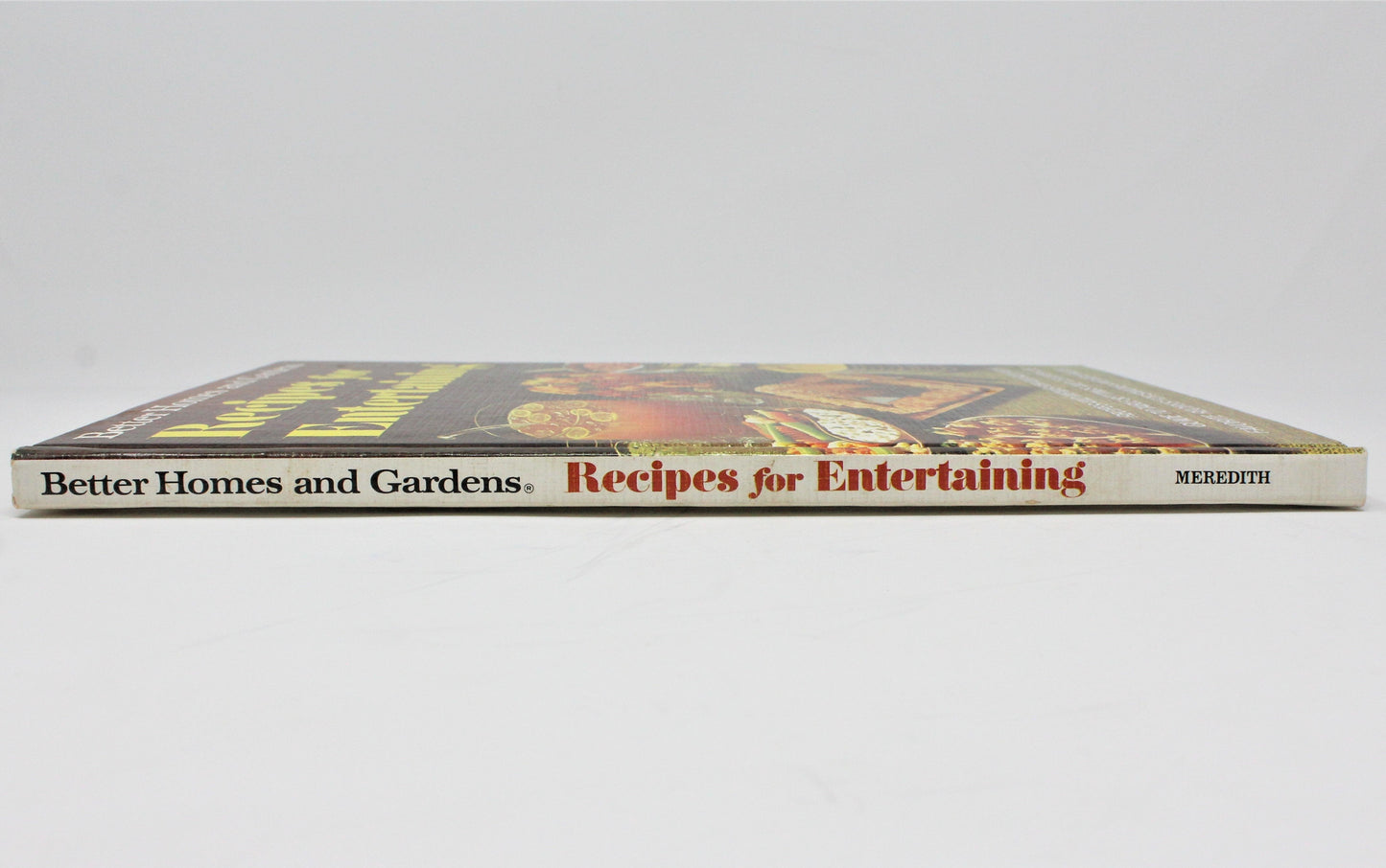 outer side binding view of vintage cookbook, Recipes for Entertaining