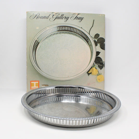 Tray, Irvinware, Gallery Tray, Reticulated, Chrome Plated, Original Box, Round, 13", Vintage