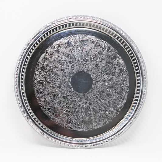 Tray, Irvinware, Gallery Tray, Reticulated, Chrome Plated, Original Box, Round, 13", Vintage
