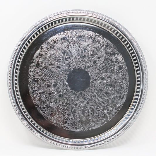 Irvinware, Shell & Lattice Pattern, Reticulated Chrome Vintage Serving Tray, 13"