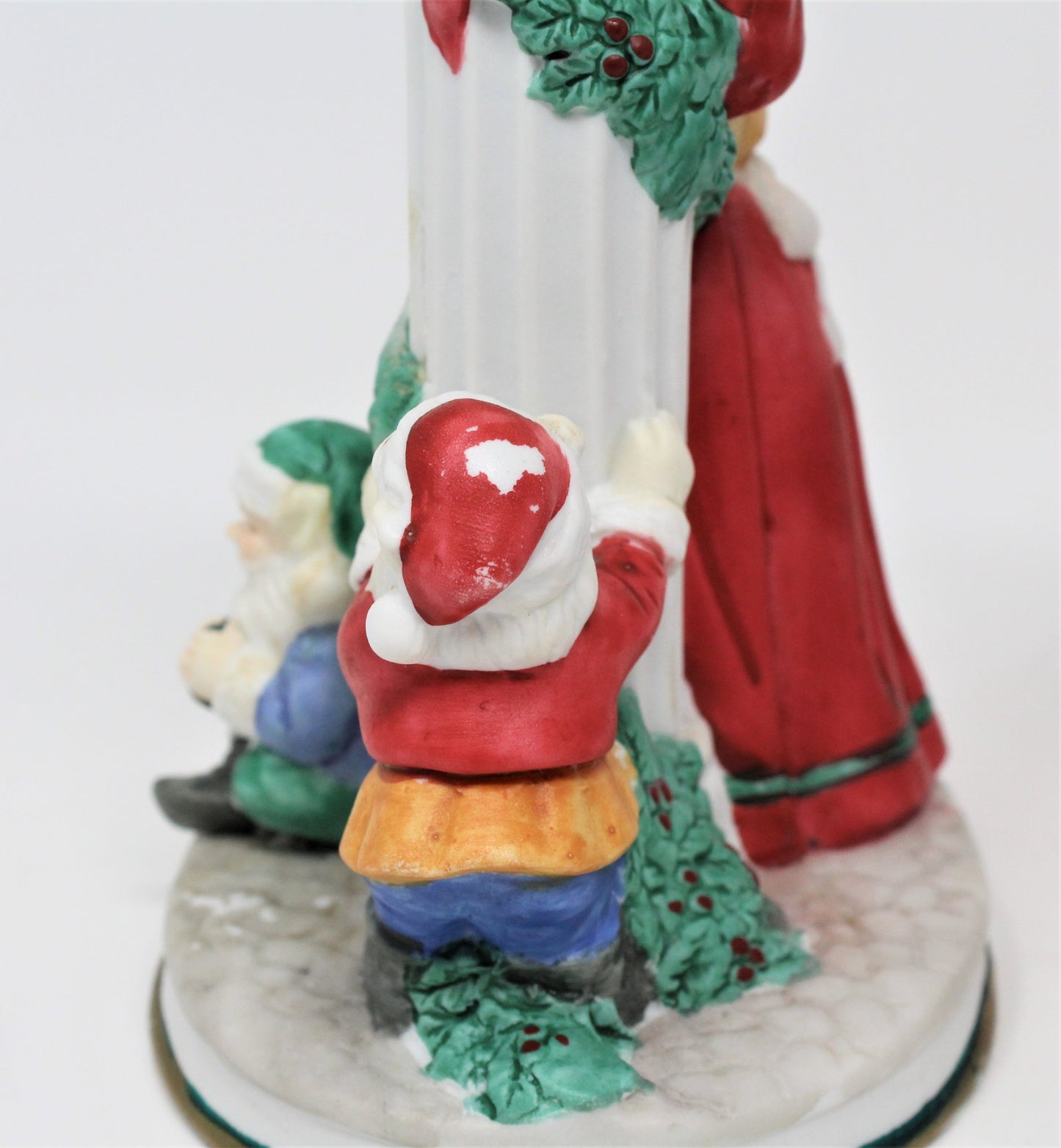 Candle Holders, Santa & Mrs. Claus with Elves, Porcelain, Vintage, SOLD