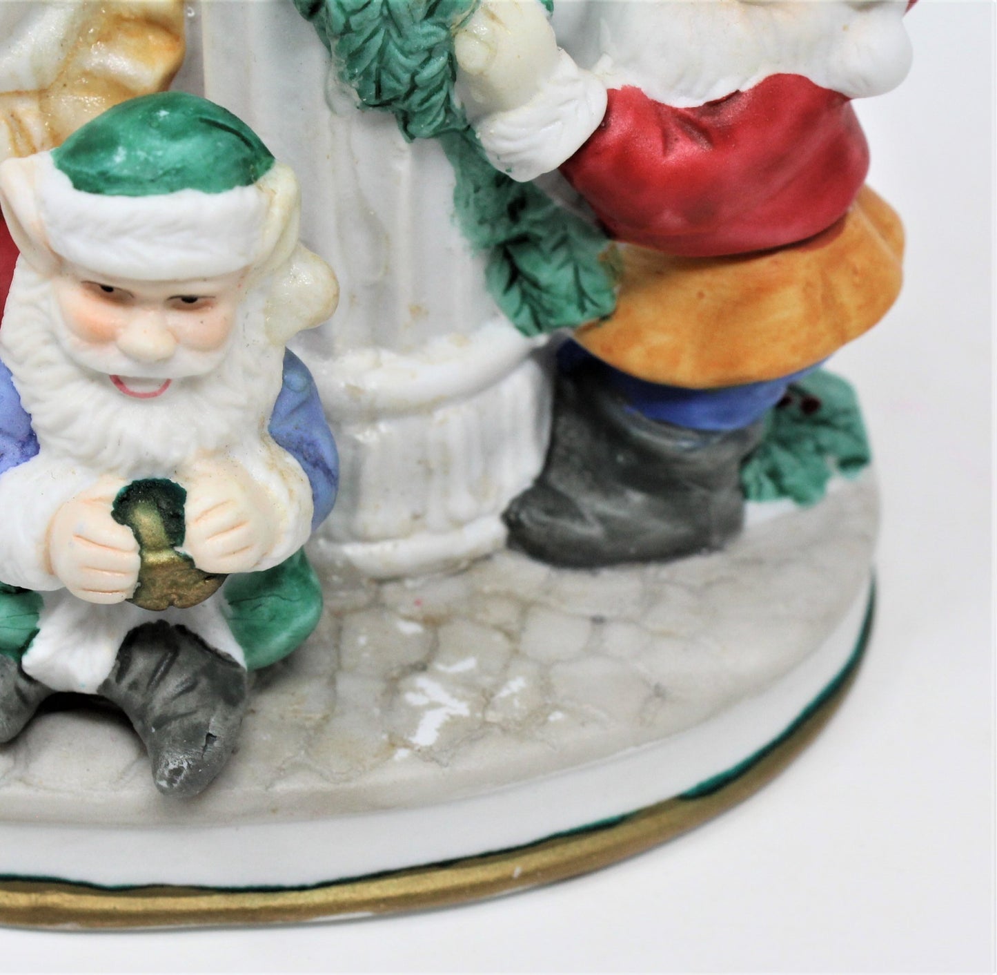 Candle Holders, Santa & Mrs. Claus with Elves, Porcelain, Vintage, SOLD