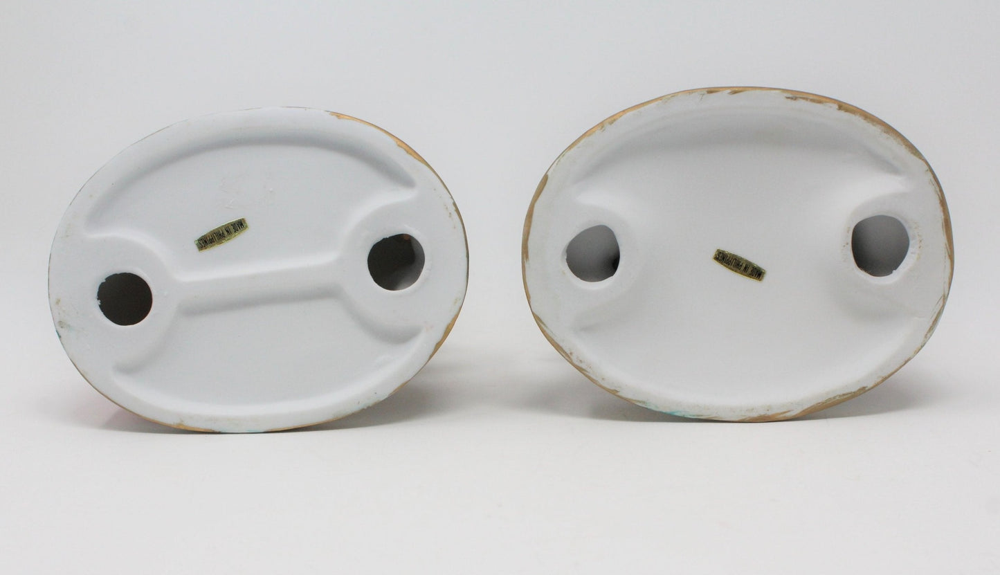 Candle Holders, Santa & Mrs. Claus with Elves, Porcelain, Vintage, SOLD