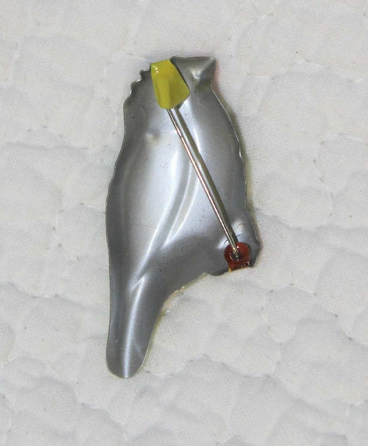Pin, Tin Lithograph Anthropomorphic Bikini Bird, Original, Vintage