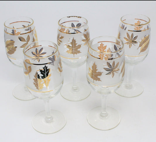 Glasses, Cocktail Stemware, Starlyte 59-W (Golden Foliage), Set of 5, Vintage