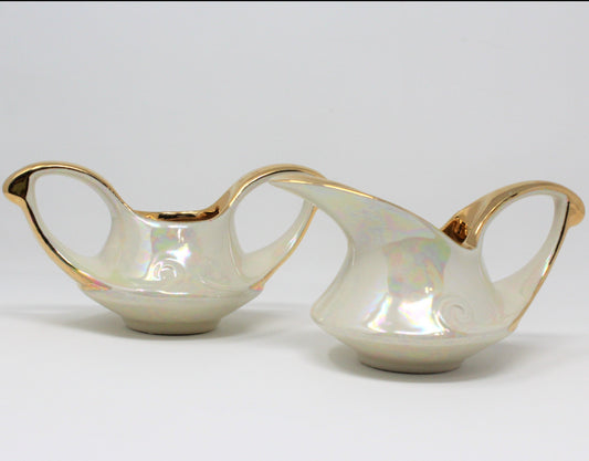 Creamer & Open Sugar, Pearl China, Iridescent Lusterware, Vintage