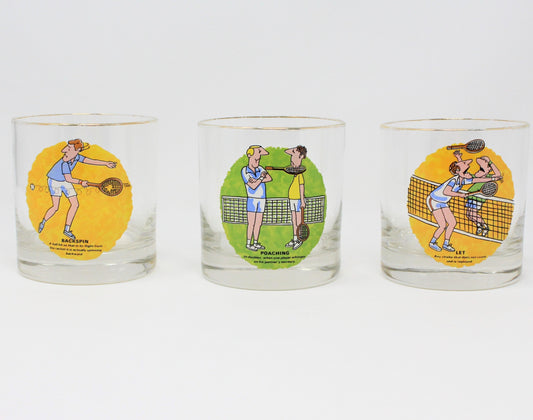 Glasses, Whiskey / Rocks, Tennis Novelty Funny, Retro Vintage RARE