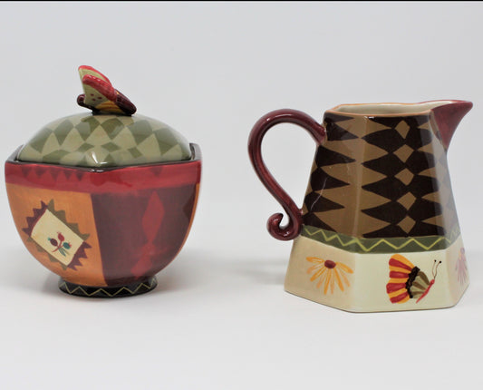Creamer & Sugar with Lid, Zrike, Indian Summer, Lori Siebert Ceramic, 1990's