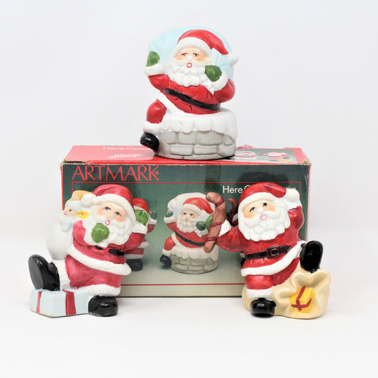 Figurine, ArtMark, Here Comes Santa, Set of 3, Vintage in Original Box