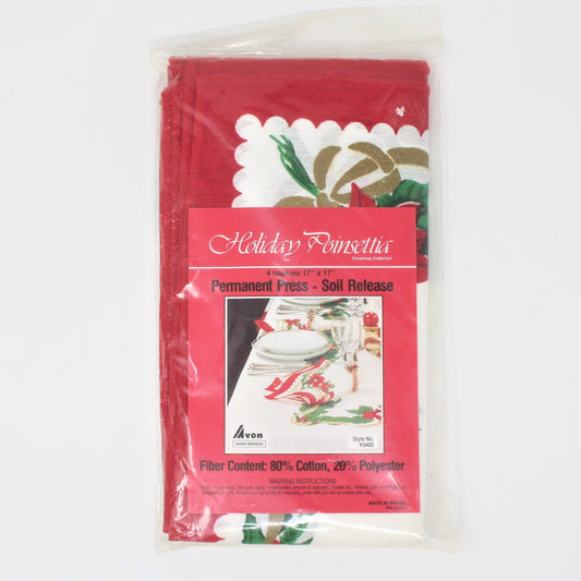 Cloth Dinner Napkins, Avon Home Fashions, Holiday Poinsettia, Set of 4, Vintage