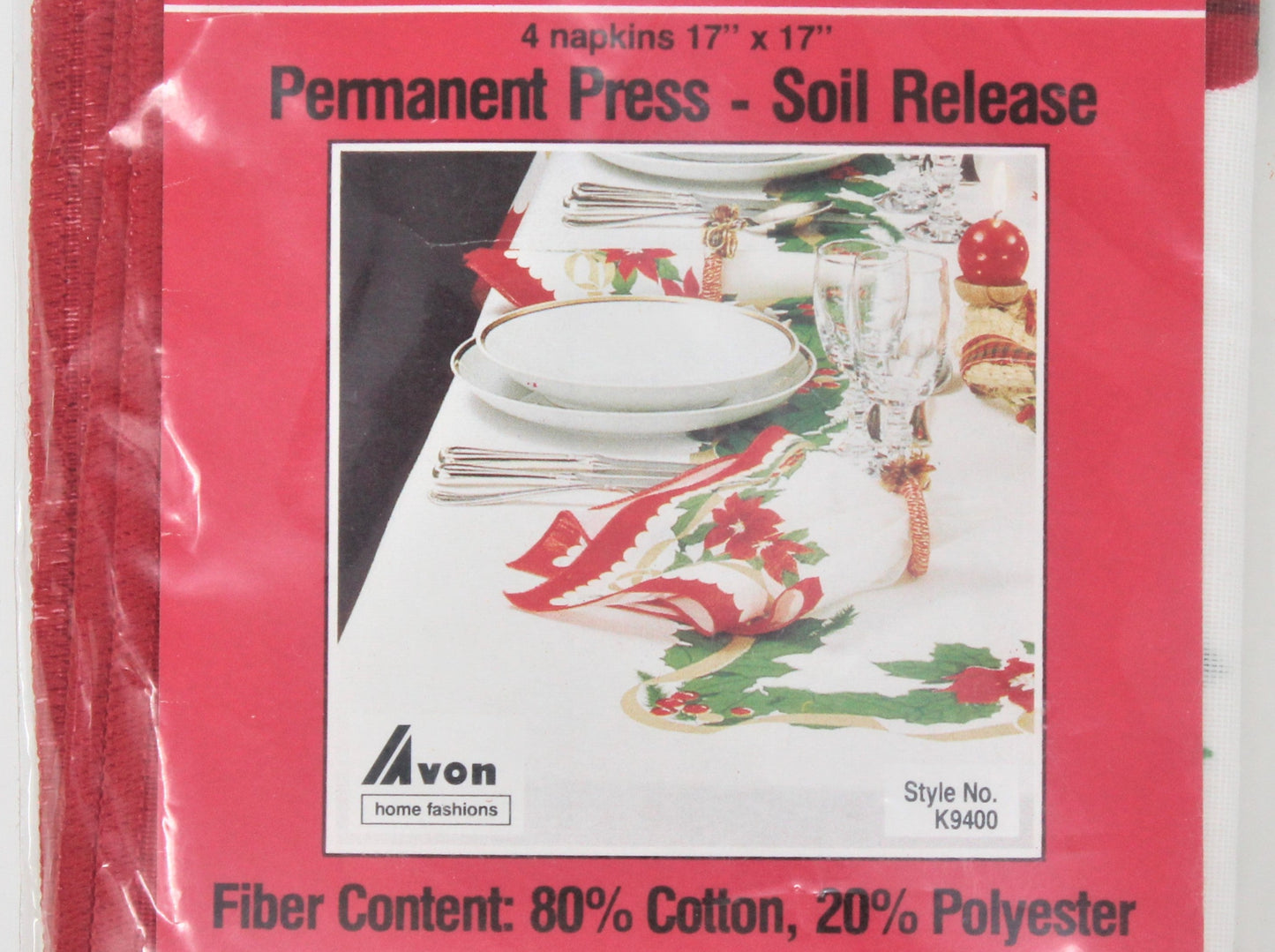 Cloth Dinner Napkins, Avon Home Fashions, Holiday Poinsettia, Set of 4, Vintage