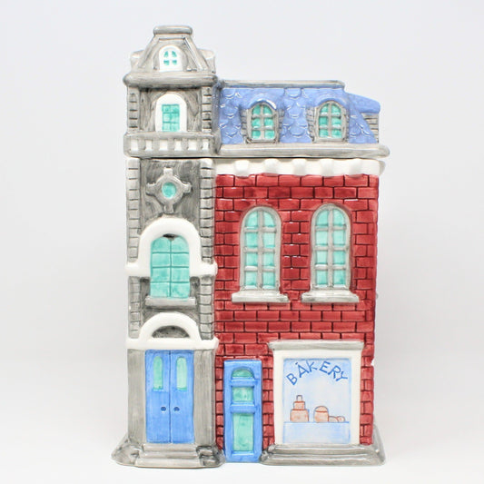 Ceramic Cookie Jar House-Shaped Bakery, Victorian Brick Building.  Kitchen Decor and Food Storage,  English Townhouse Style Building.