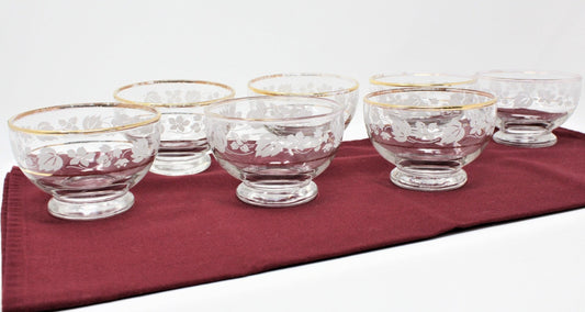 Dessert / Custard Cups, White Enamel Leaves & Flowers, Set of 7, Vintage