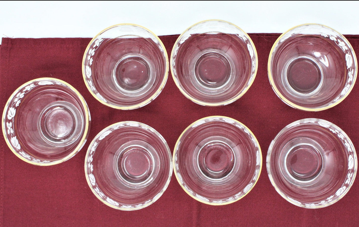 Dessert / Custard Cups, White Enamel Leaves & Flowers, Set of 7, Vintage