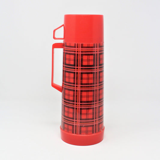 Thermos: Aladdin Red & Black Buffalo Plaid, Quart, Nashville USA, Vintage 1970s - SOLD