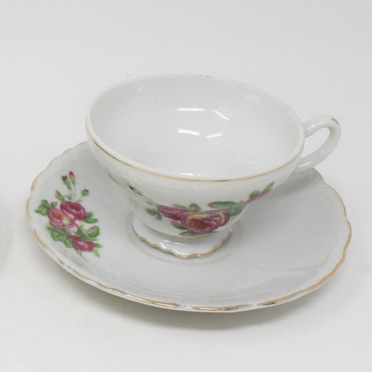 Teacup and Saucer, Roses Pink & Hot Pink, Set of 2, Japan, Vintage