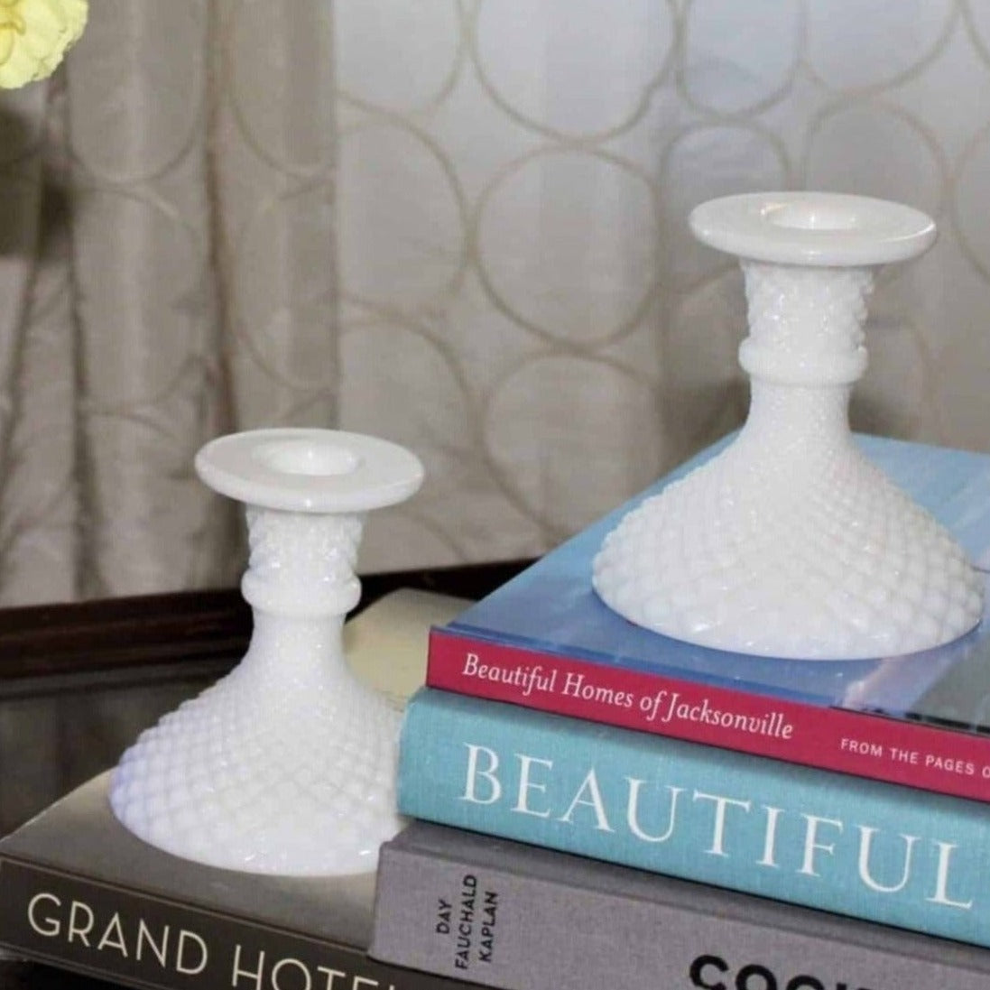 Candle Holders, Westmoreland, English Hobnail, Milk Glass, Vintage Set of 2