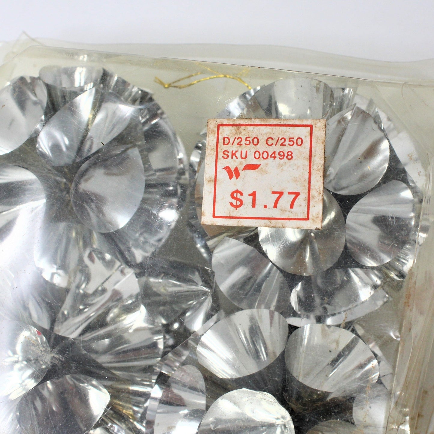 Ornaments, Atomic Foil Christmas Pompoms, Silver, Vintage, Set of 6, in Box