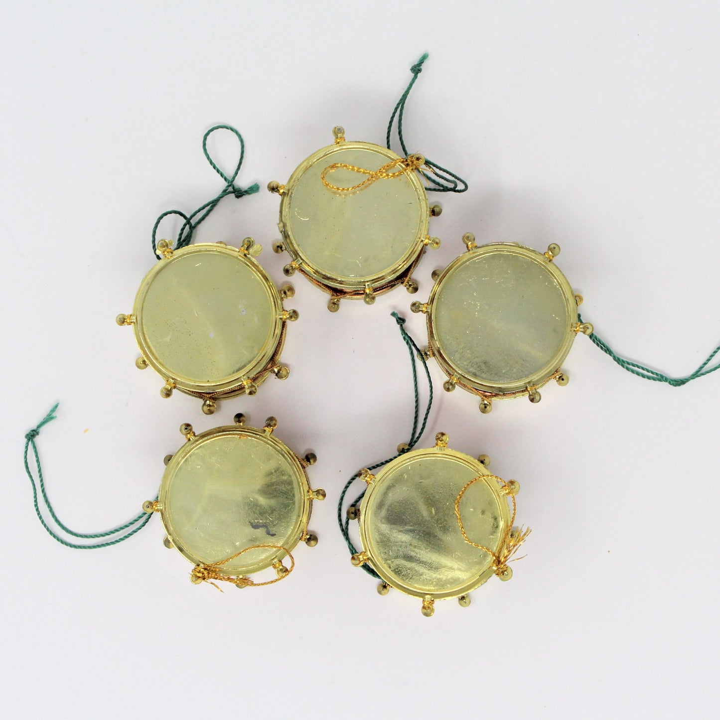 Ornaments, Mini Drums, Red & Gold, Vintage Christmas, Set of 5